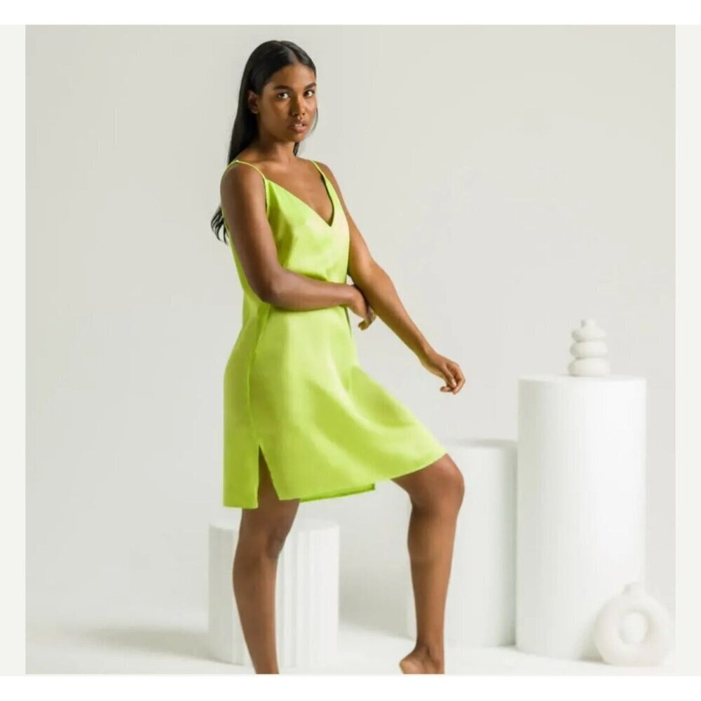 NWT Silky Bamboo Slip Dress Lime Green Soft Cooling Fabric, Date Night, Size XS - Picture 4 of 6